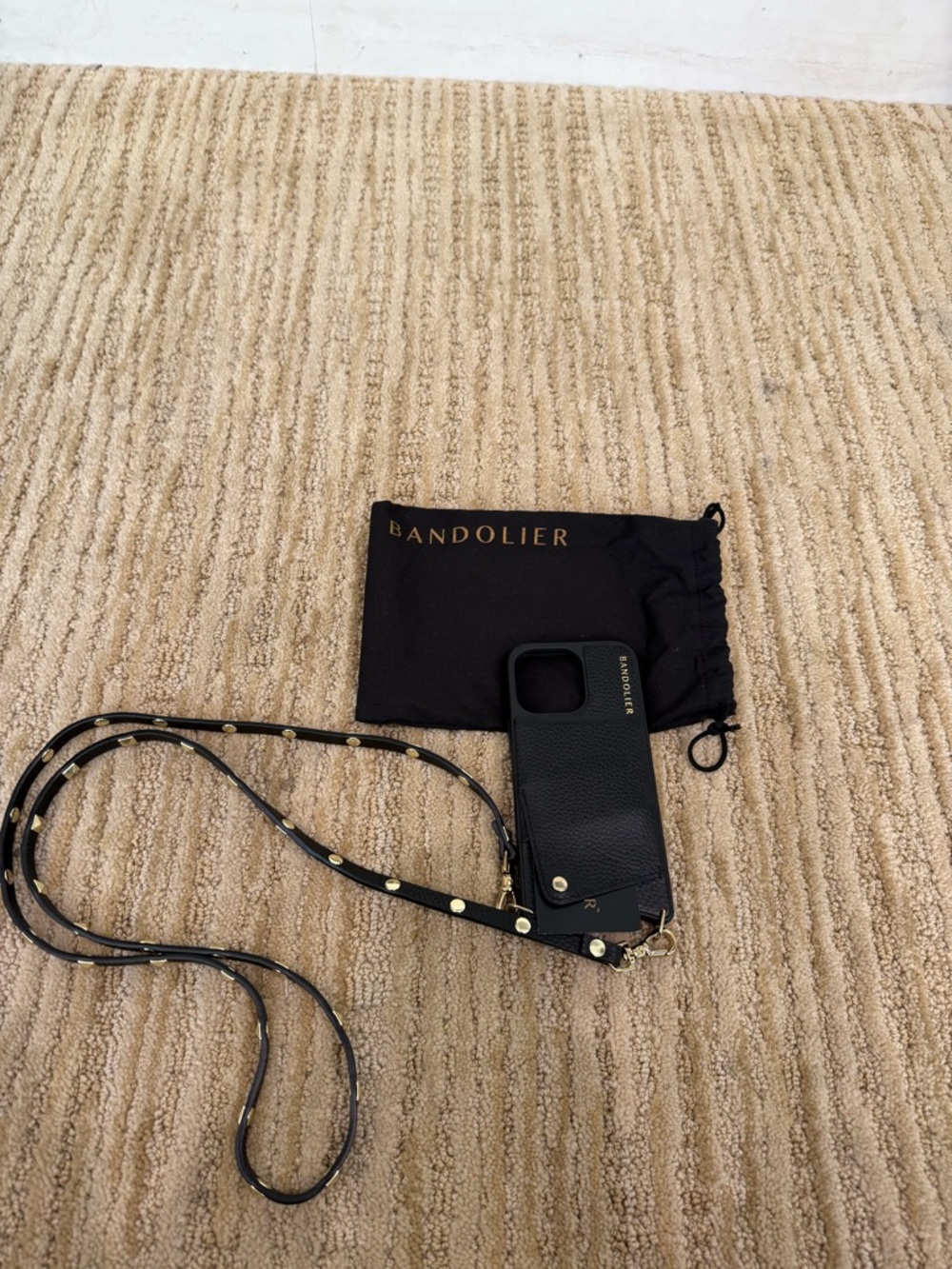 Bandolier Black Phone Crossbody with Gold Hardware- iPhone 13 Pro